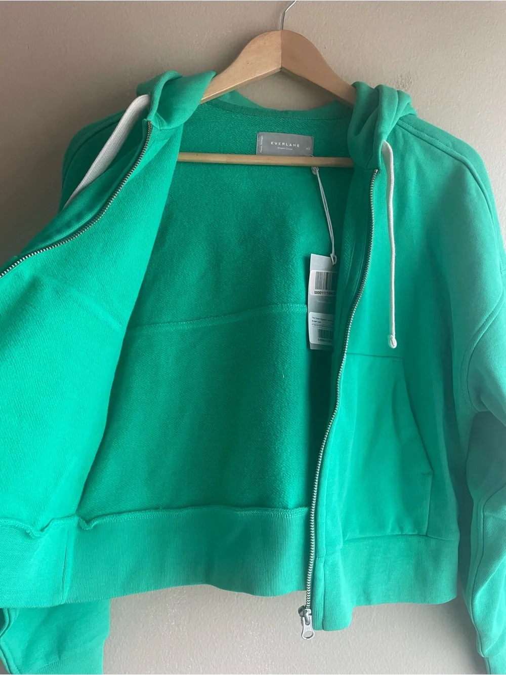 New Everlane Green Full Zip V-Neck Hooded Sweater Size XS - Picture 7 of 13
